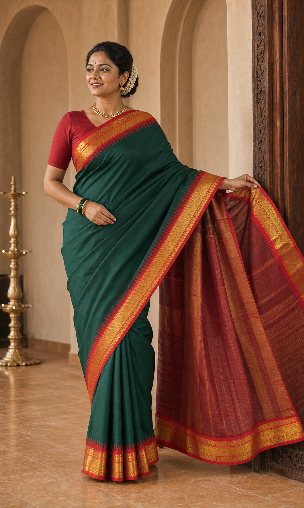 Haritima Green Gadwal worn front