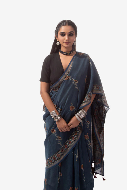 Nabha Steel Blue Tissue saree