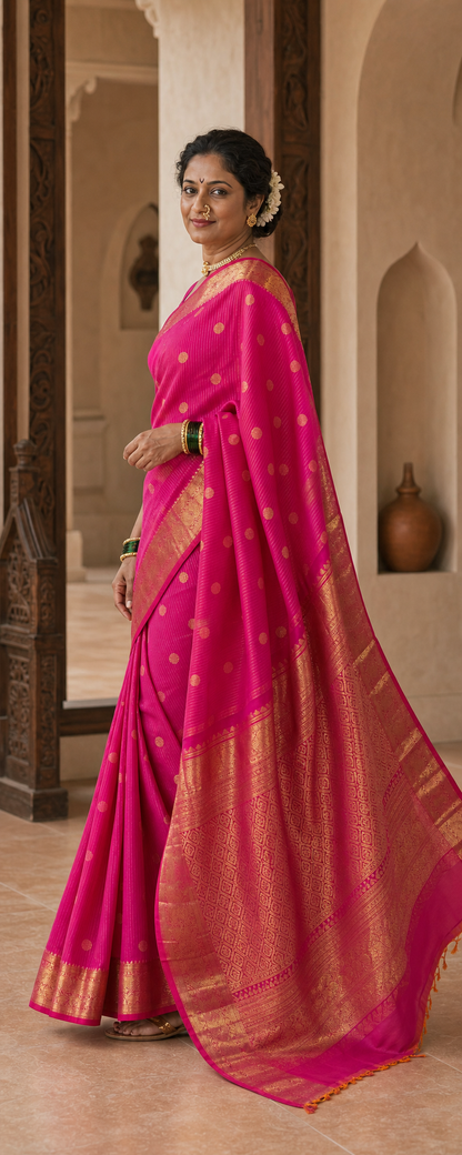 Lakshmi Rani Pink Kanjeevaram worn back