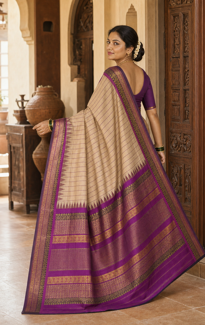 Chandan Beige Gadwal worn back