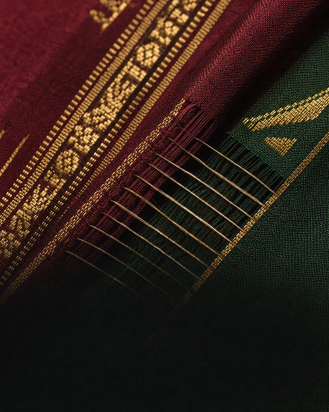 Close detail of zari woven through silk