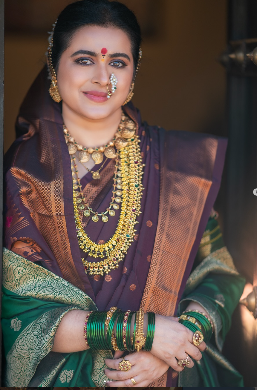 Renuka Ashish Ingle wearing a traditional Maharashtrian silk saree