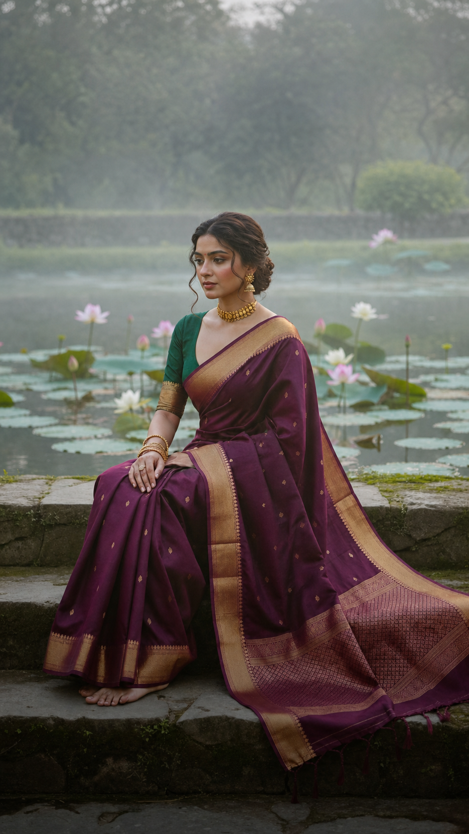 Festive silk saree styled with Maharashtrian jewellery